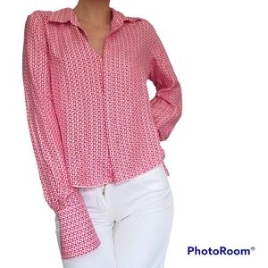 Red 100% Silk Keneth Cole Button Up Blouse Shirt Size 12